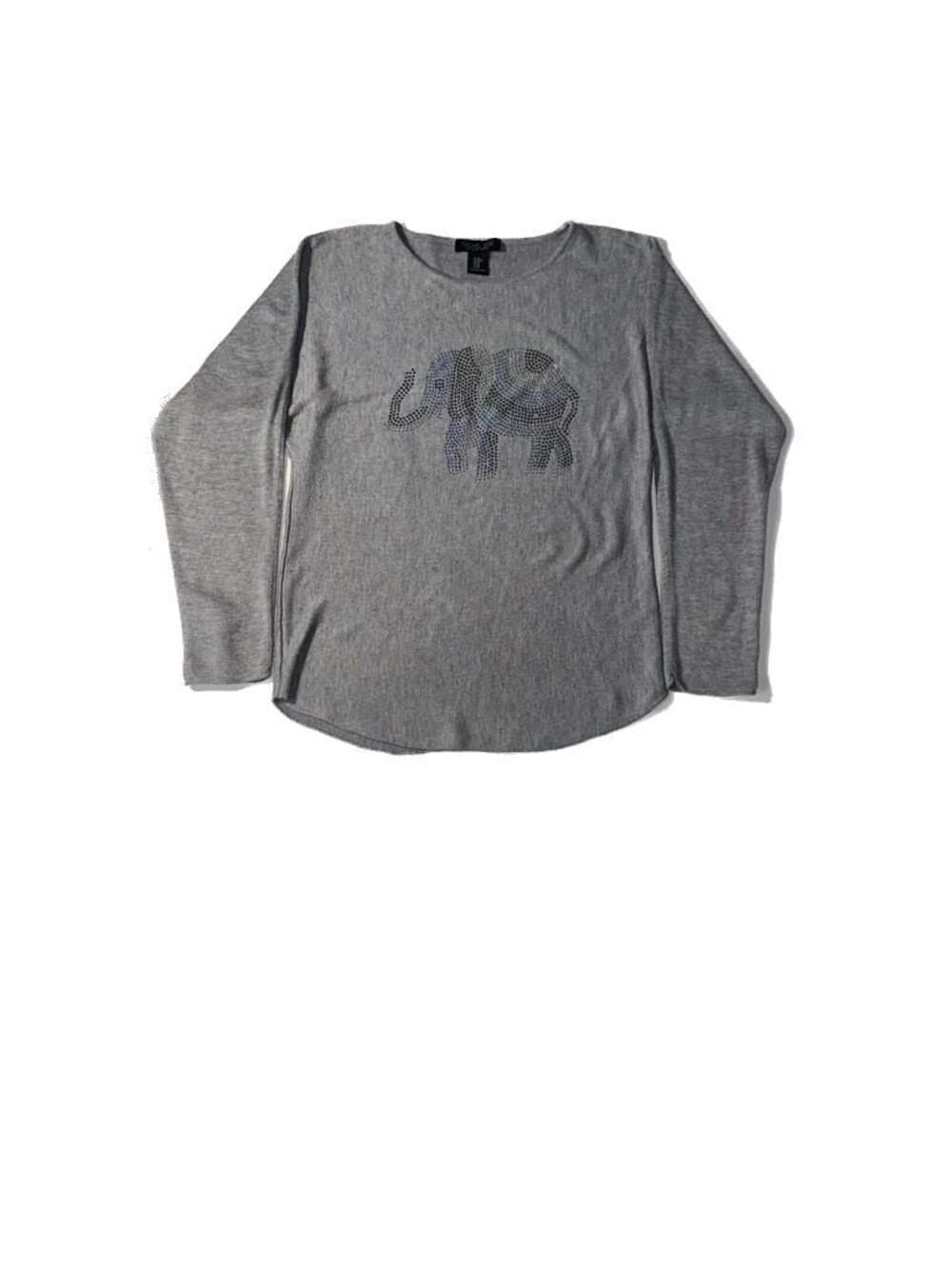 Rachel Zoe Women's Gray Rhinestone Elephant Cashmere Blend Sweater Size Medium